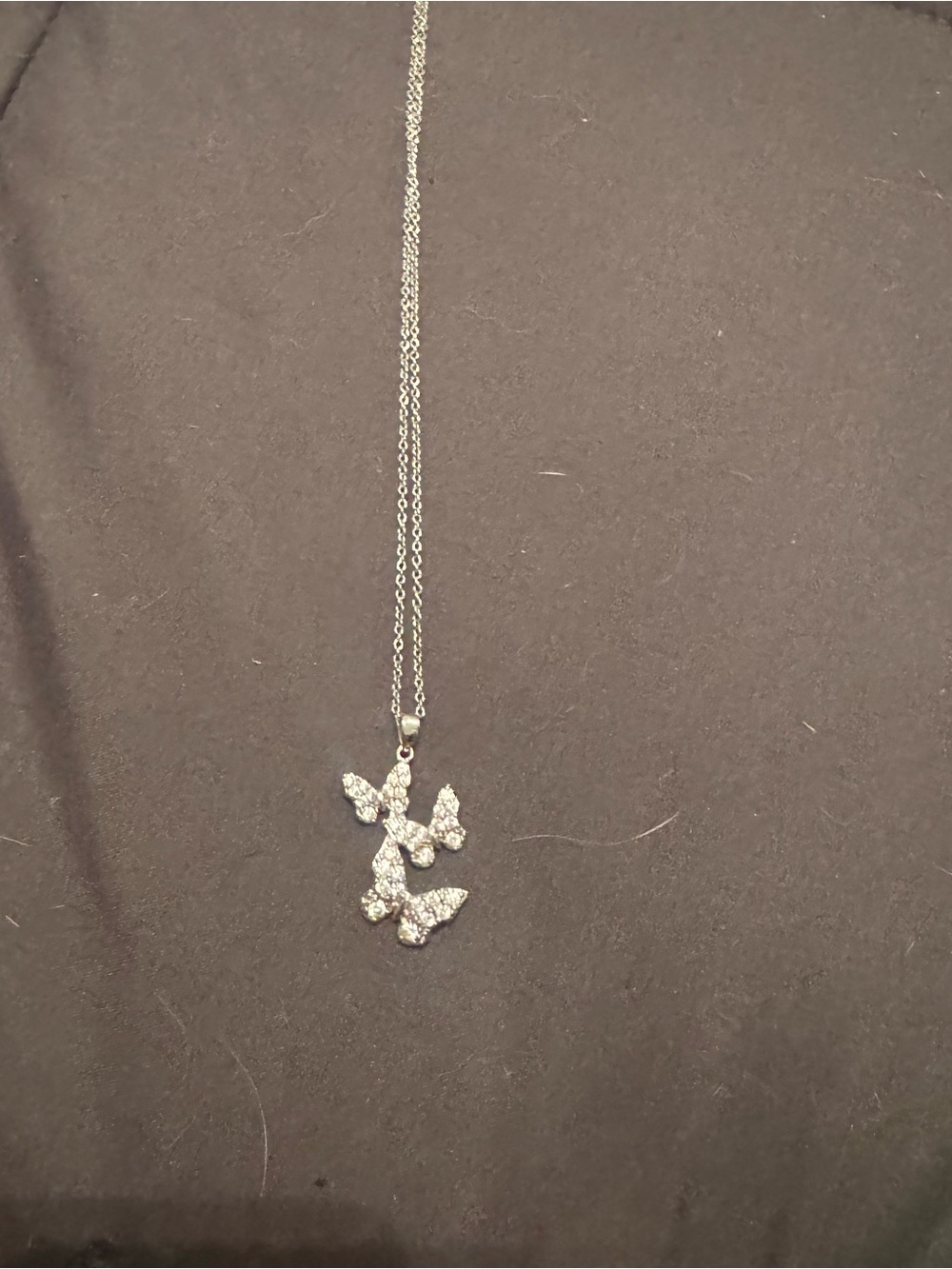 Dainty Silver Butterfly Pendant Necklace with Crystal Accents